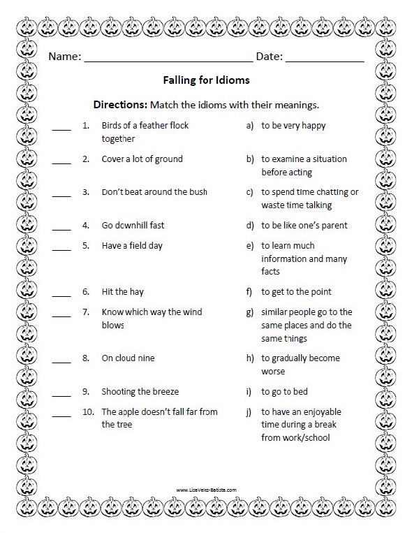 Falling for Idioms Worksheet - Matching