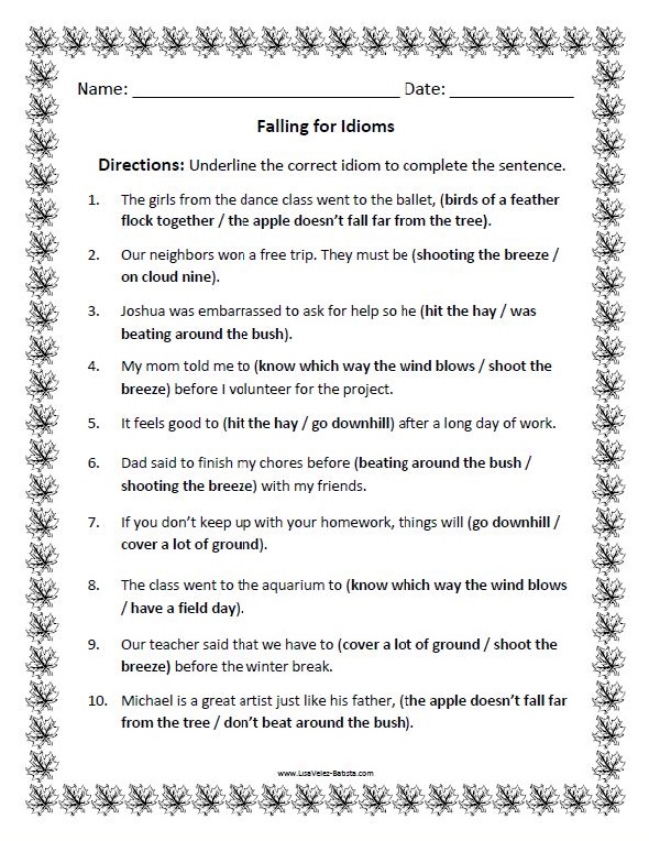 Falling for Idioms Worksheet - Underline