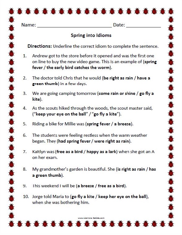 Spring into Idioms Worksheet - Underline