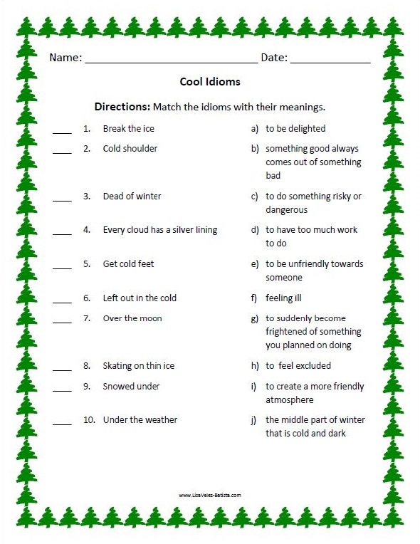 Cool Idioms Worksheet - Matching