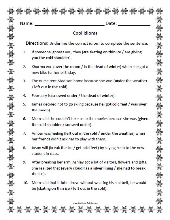 Cool Idioms Worksheet - Underline